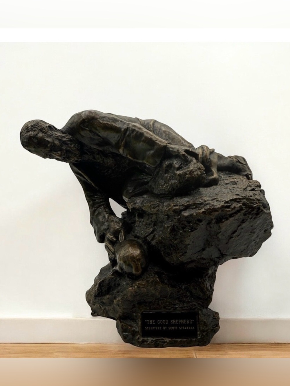 “THE GOOD SHEPHERD” COLD-CAST BRONZE SCULPTURE BY SCOTT STEARMAN  1996